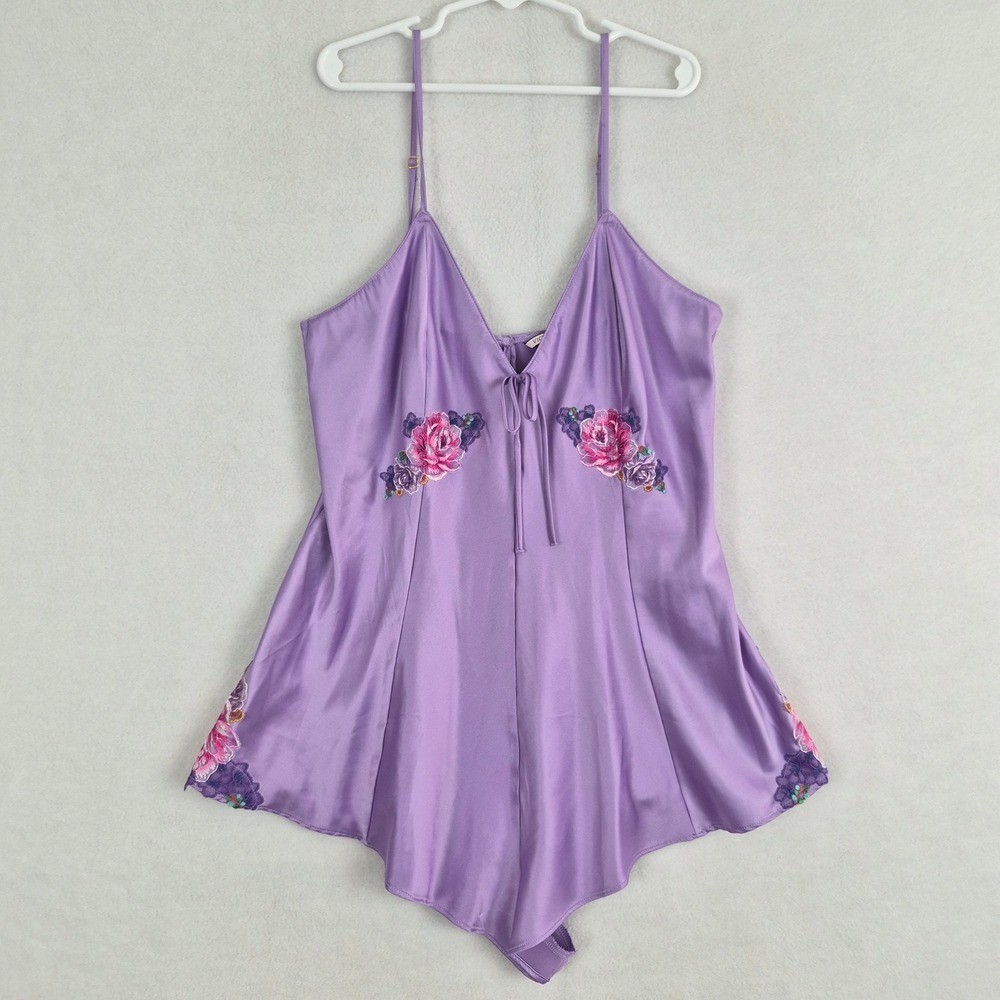 Victoria's Secret Romper Teddy Lilac Satin Floral Embroidered Small Lingerie